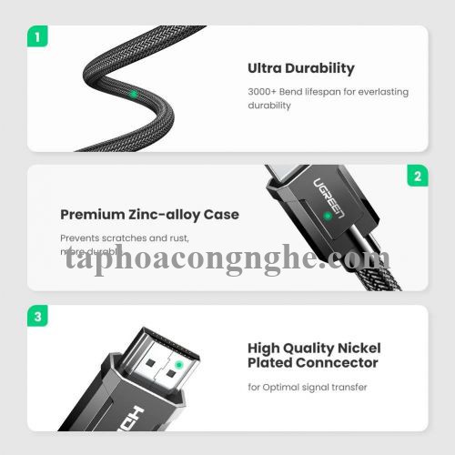 Ugreen 80602 3M HDMI 2.1 8K 60Hz 4K 120hz màu đen Cáp Ultra HD Cao Cấp HD135 30080602